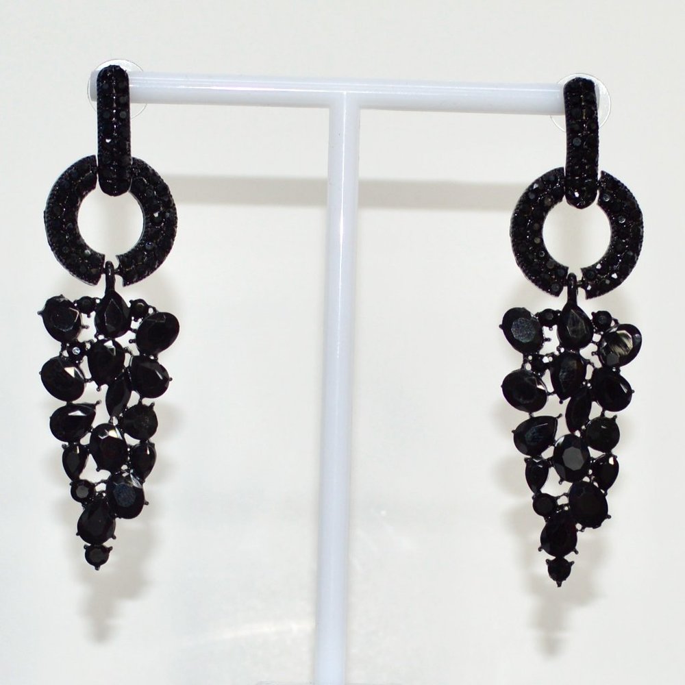 Black Rhinestone Statement Dangling Stud Earrings